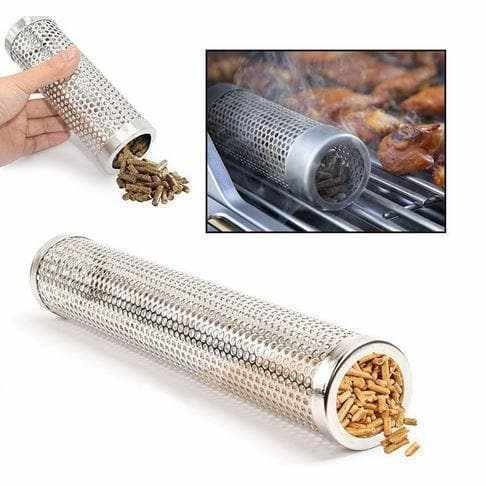 12" Cylinder Wood Chip BBQ Grill Smoker Box | BBQthingz-Accessories & Tools-bakell