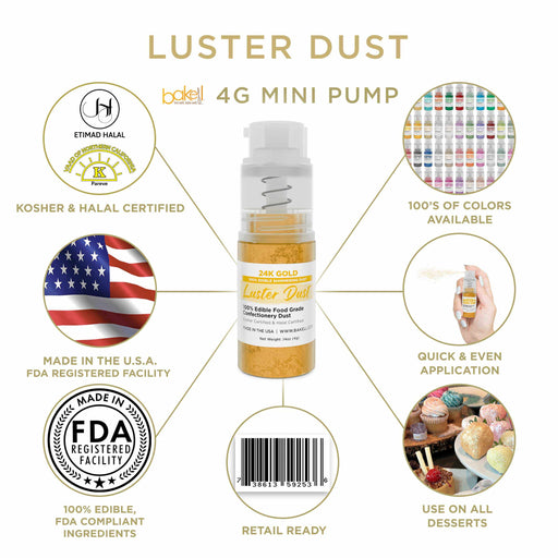 Luster Dust Spray Pump | 4g 24K Gold Edible Glitter | Bakell.com