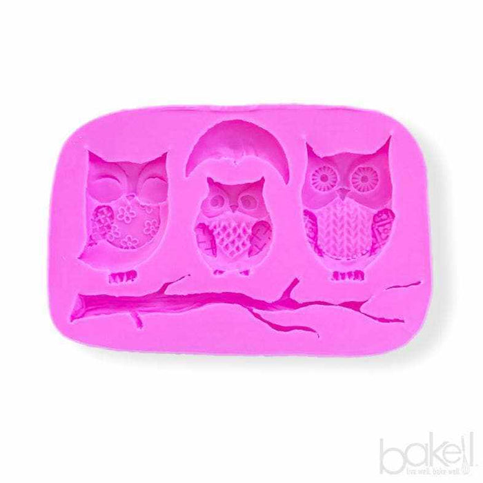 3 Owls "Sitting on Branch" Silicone Mold | Bakell.com