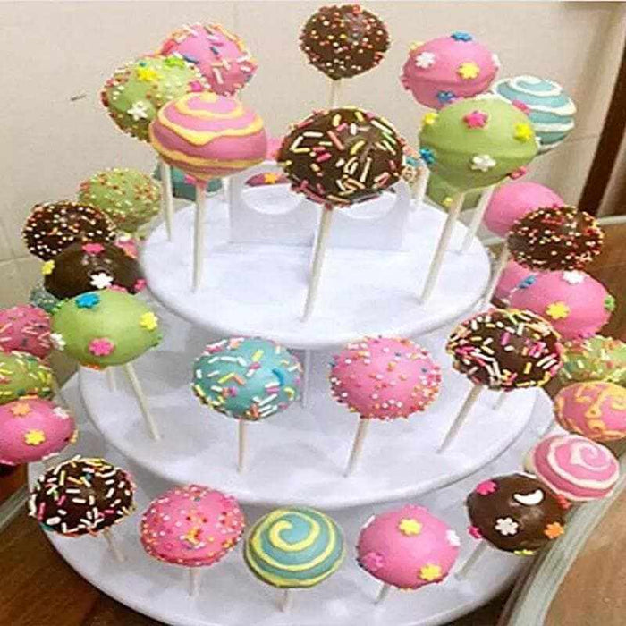 3 Tier White Stacked Cakepop, Cupcake and Dessert Display Tower Stand | Bakell