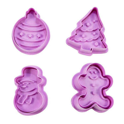 4 PC Christmas Theme Impression Plunger Cutters | Bakell.com