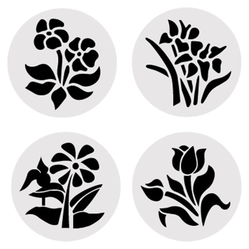 4 PC Set 3x3 Floral Round Flower Variety Stencil Pack | Bakell