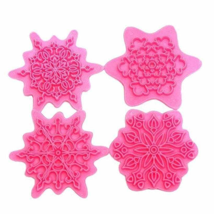 4 PC Set of Snowflake Flower Sugarcraft Embossing Impression Stamps | Bakell