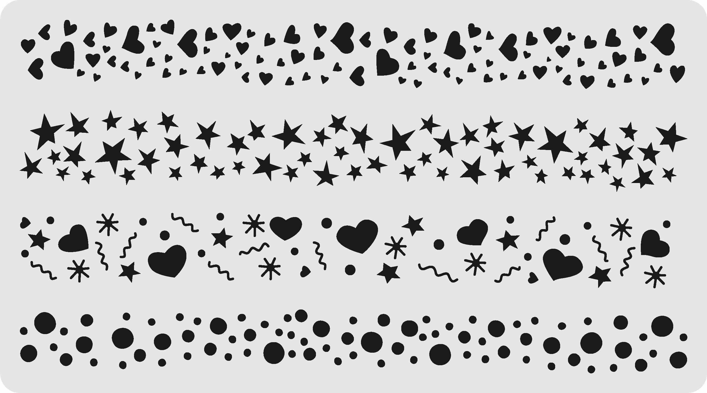 5x9 Heart Star Polka Dots Confetti Border Stencil, Size: 5 x 9