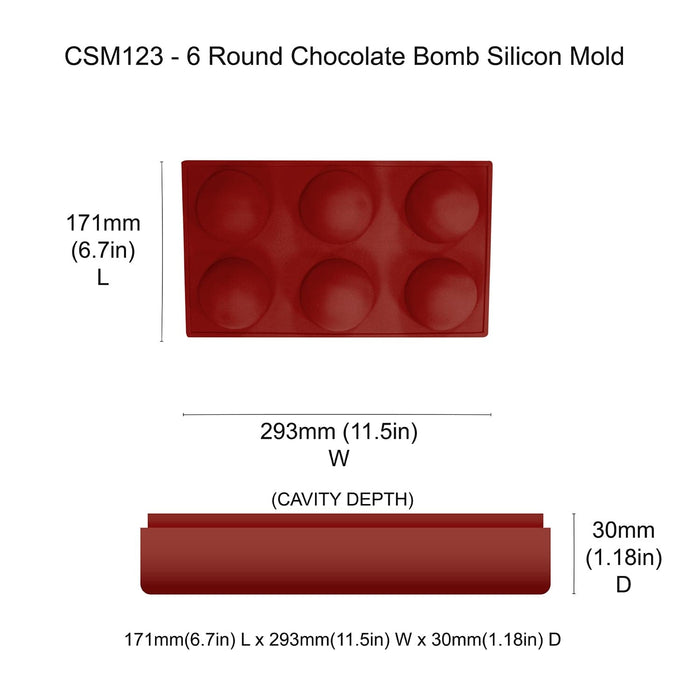 6 Cavity Round Chocolate Bomb | Super Silicone Cake Mold | Bakell