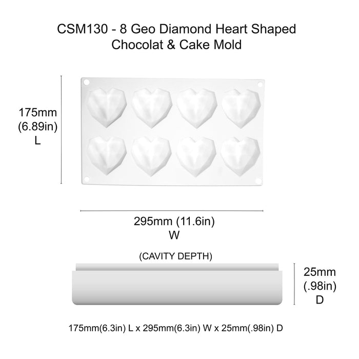 8 Cavity Diamond Geo Heart Chocolate Cake Mold | Bakell