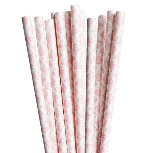 Baby Pink Damask Cake Pop Party Straws | Bulk Sizes-Cake Pop Straws_Bulk-bakell