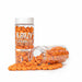Krazy Sprinkles orange basketball-shaped edible sprinkles in clear plastic containers, one spilled.
