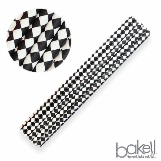 Black & White Diamond Print Cake Pop Stix & Drinking Straws | Bakell