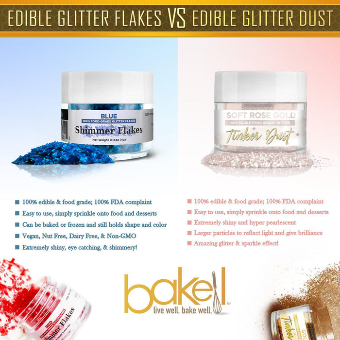 BAKELL Edible Glitter Flakes, Vegan Metallic Silver Edible Shimmer Flakes, KOSHER Certified, Halal Certified, 100% Edible & Food Grade