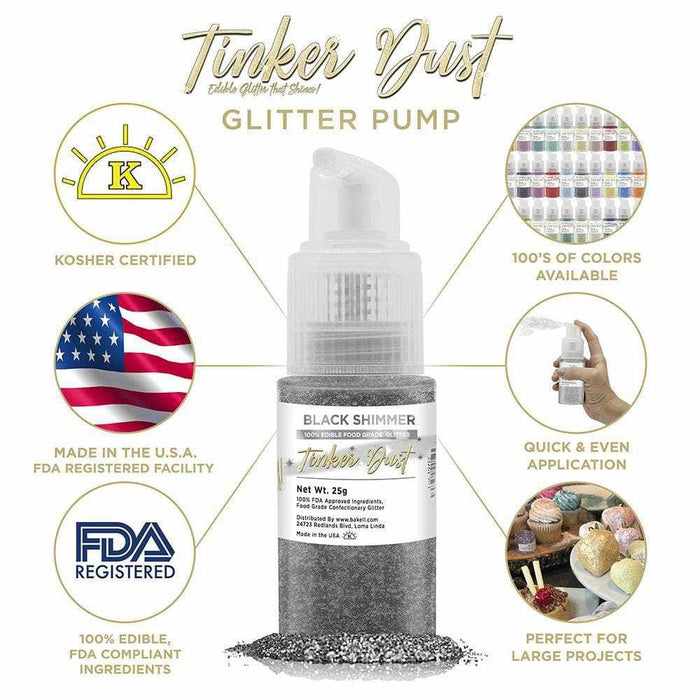 Black Shimmer Edible Glitter Spray 25g Pump, Tinker Dust®