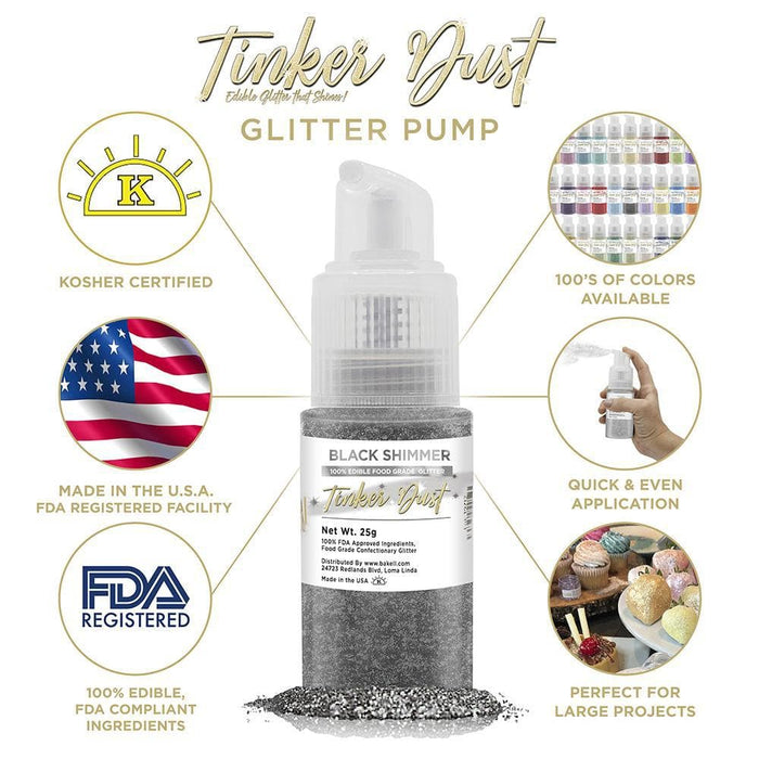 Black Shimmer Tinker Dust Glitter | Spray Pump by the Case Private Label | Bakell