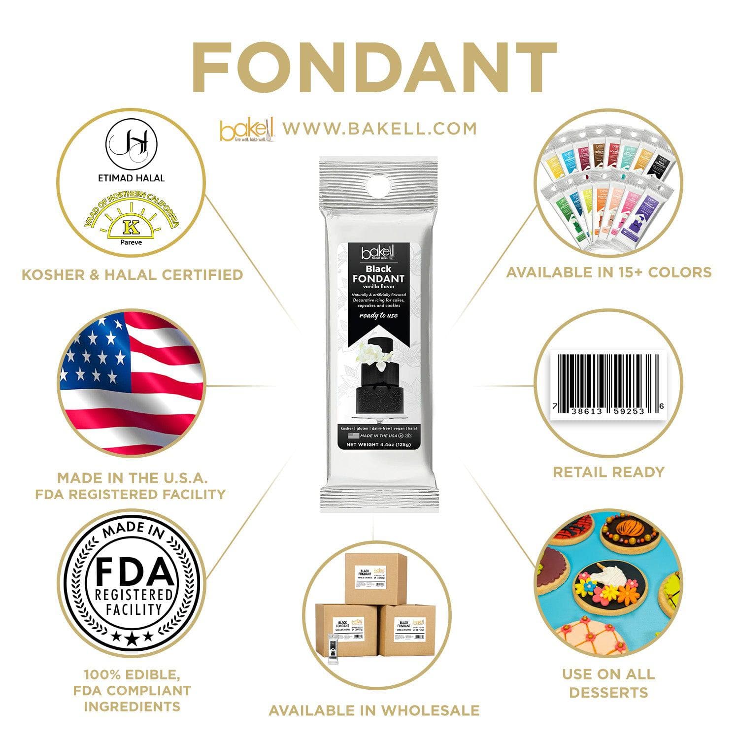 Buy Black Vanilla Fondant 4oz - Many Flavors - Bakell