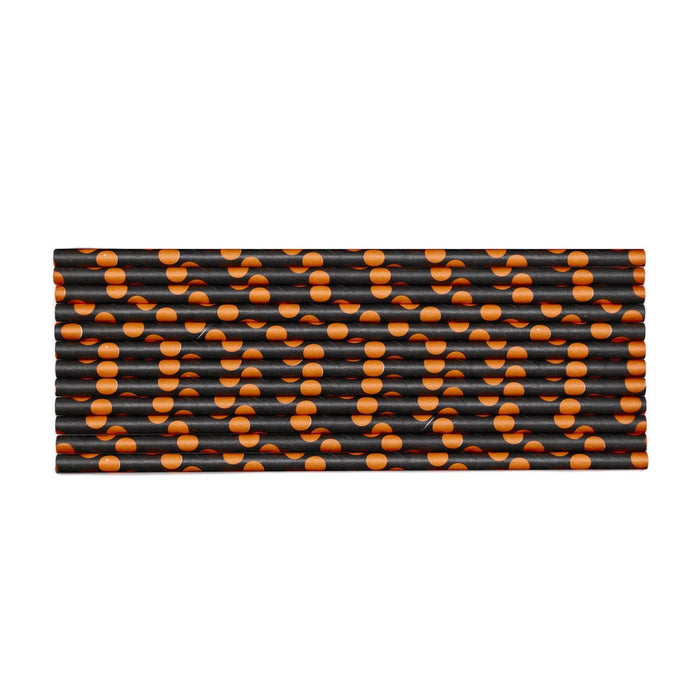 Bulk Size Black and Orange Polka Dot Cake Pop Straws | Bakell