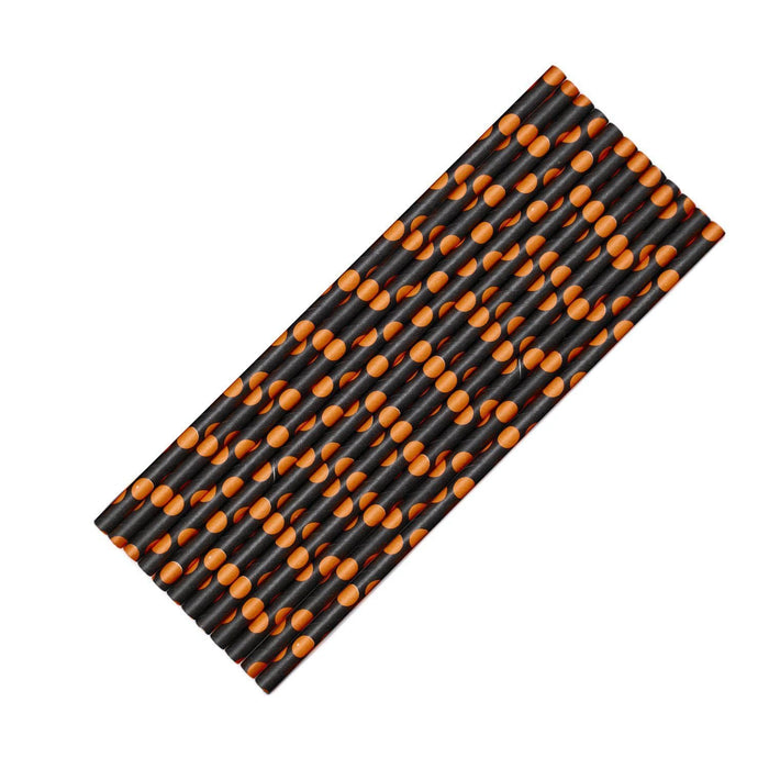 Bulk Size Black and Orange Polka Dot Cake Pop Straws | Bakell
