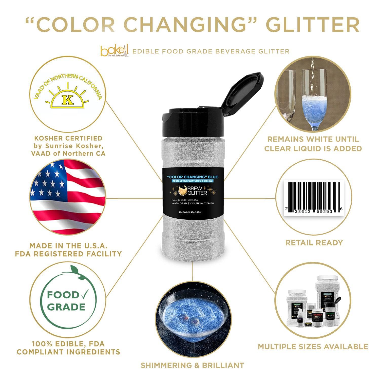 45g Shaker Blue Color Changing Brew Glitter | Bakell