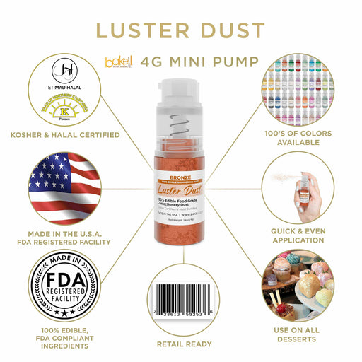 New! Miniature Luster Dust Spray Pump | 4g Bronze Edible Glitter