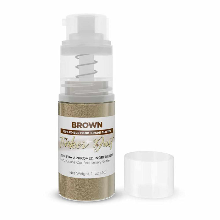 Edible brown spray dust glitter nozzle pump on white background. | bakell.com