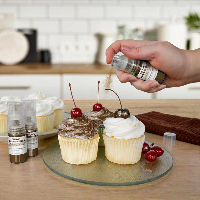 Cupcake edible brown spray glitter cherry on top made in kitchen. | bakell.com