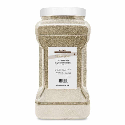 1kg bulk jar of shimmering brown Tinker Dust edible glitter with a white lid.
