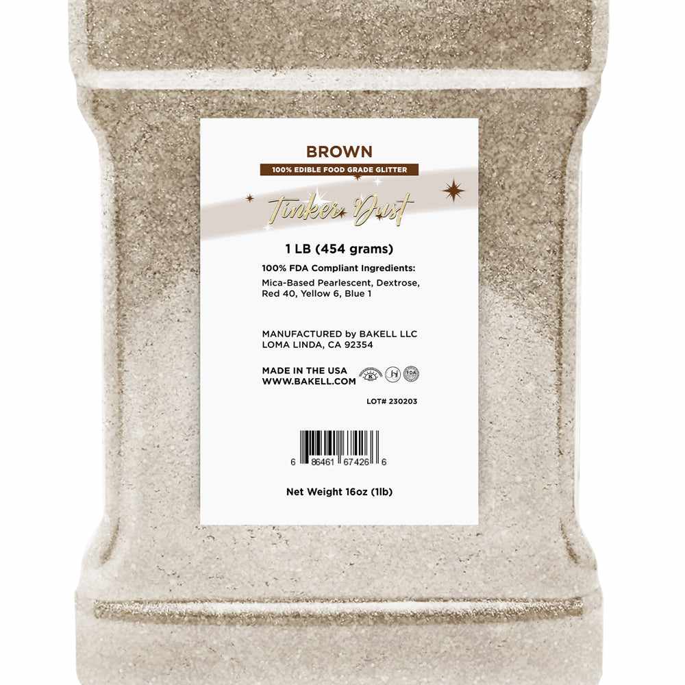 Close Up View of Brown Edible Glitter, 1 pound | bakell.com