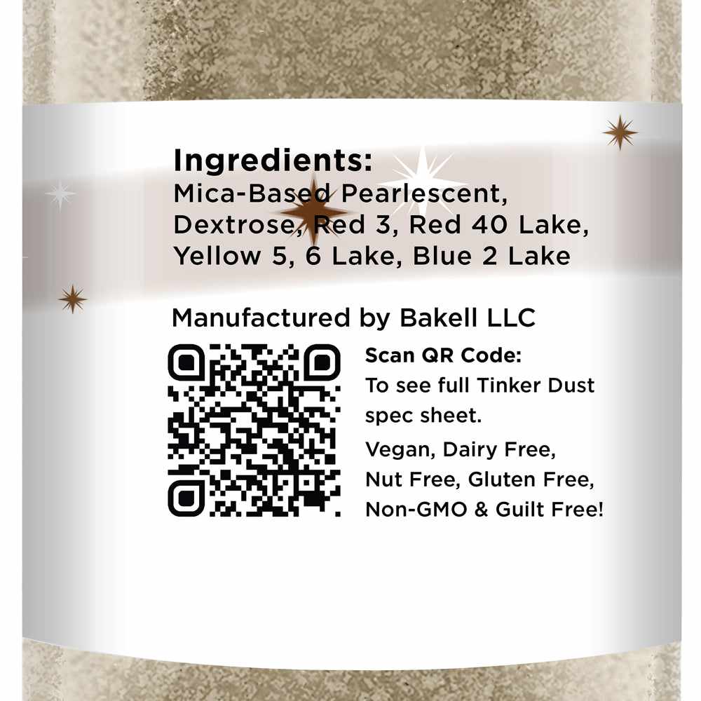 Close up View of Brown Edible Glitter back label, 50 grams | bakell.com