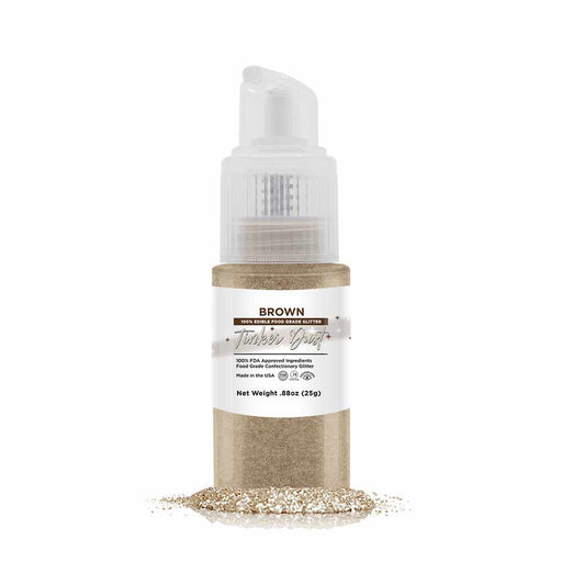 Front view of 25 gram Brown edible glitter pump , standing in its own glitter. | bakell.com
