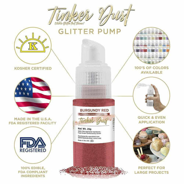 Burgundy Red Edible Glitter Spray 25g Pump | Tinker Dust | Bakell