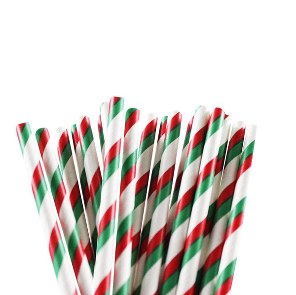 Christmas Red & White Candy Cane Print Party Straws 