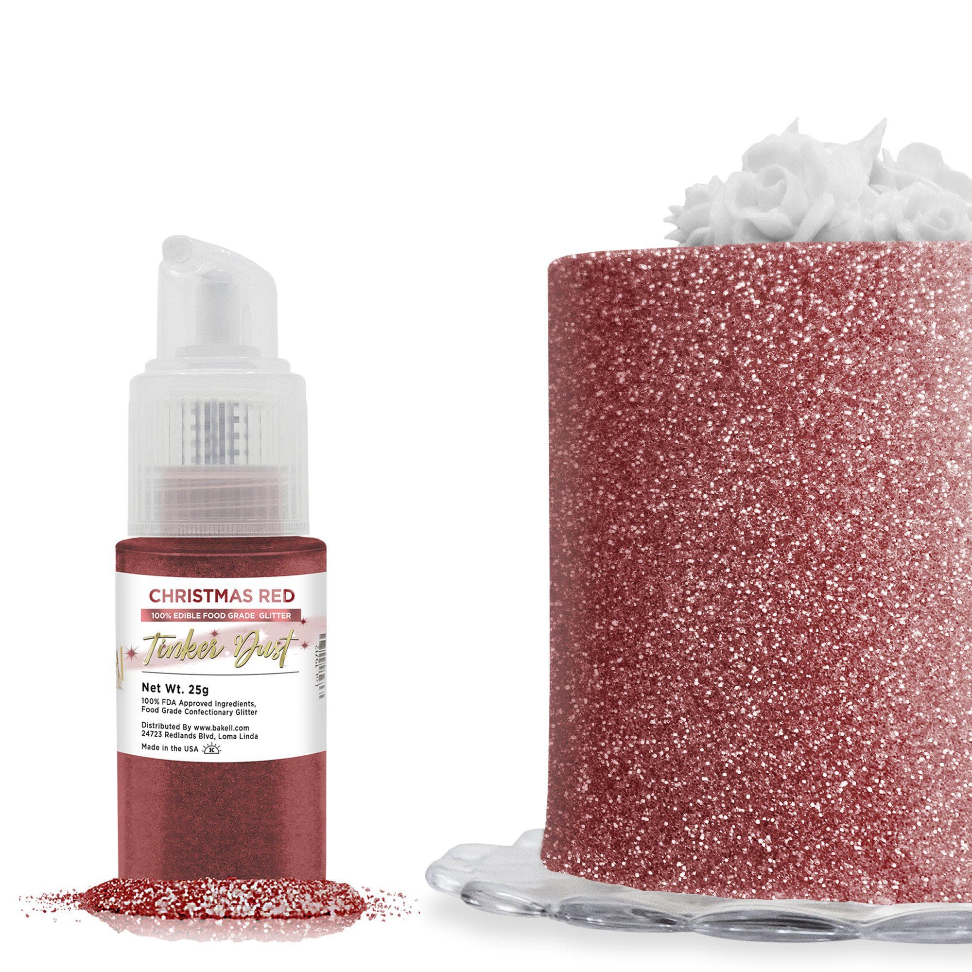 Christmas Red Edible Glitter Spray - Edible Powder Dust Spray Glitter for  Food, Drinks, Strawberries, Muffins, Cake Decorating. FDA Compliant (4 Gram  Pump)