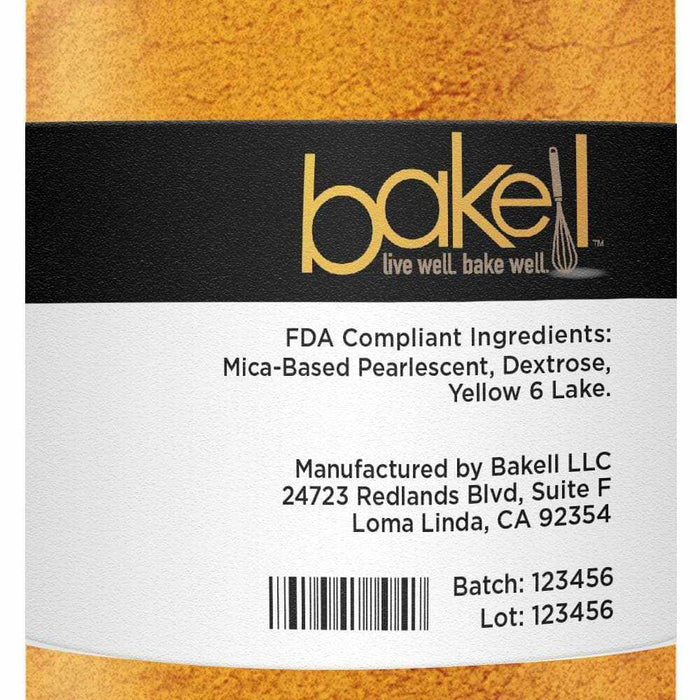 Bakell Classic Orange Luster Dust label with ingredients, manufacturer, batch, and lot numbers.
