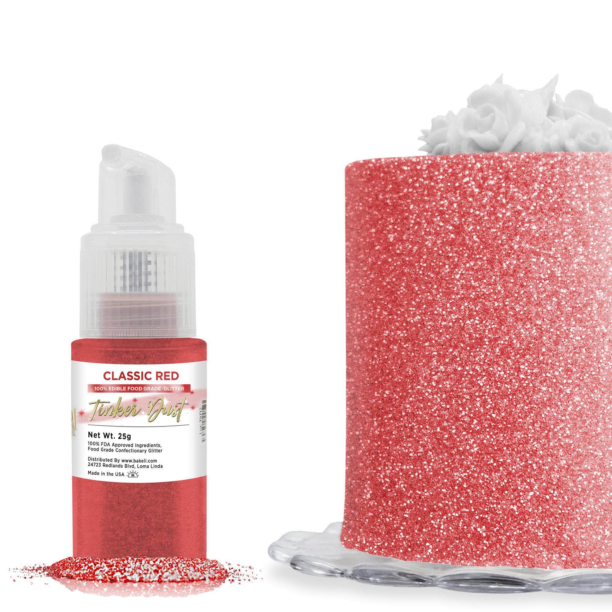 Classic Red Edible Glitter Spray 25g Pump | Tinker Dust | Bakell