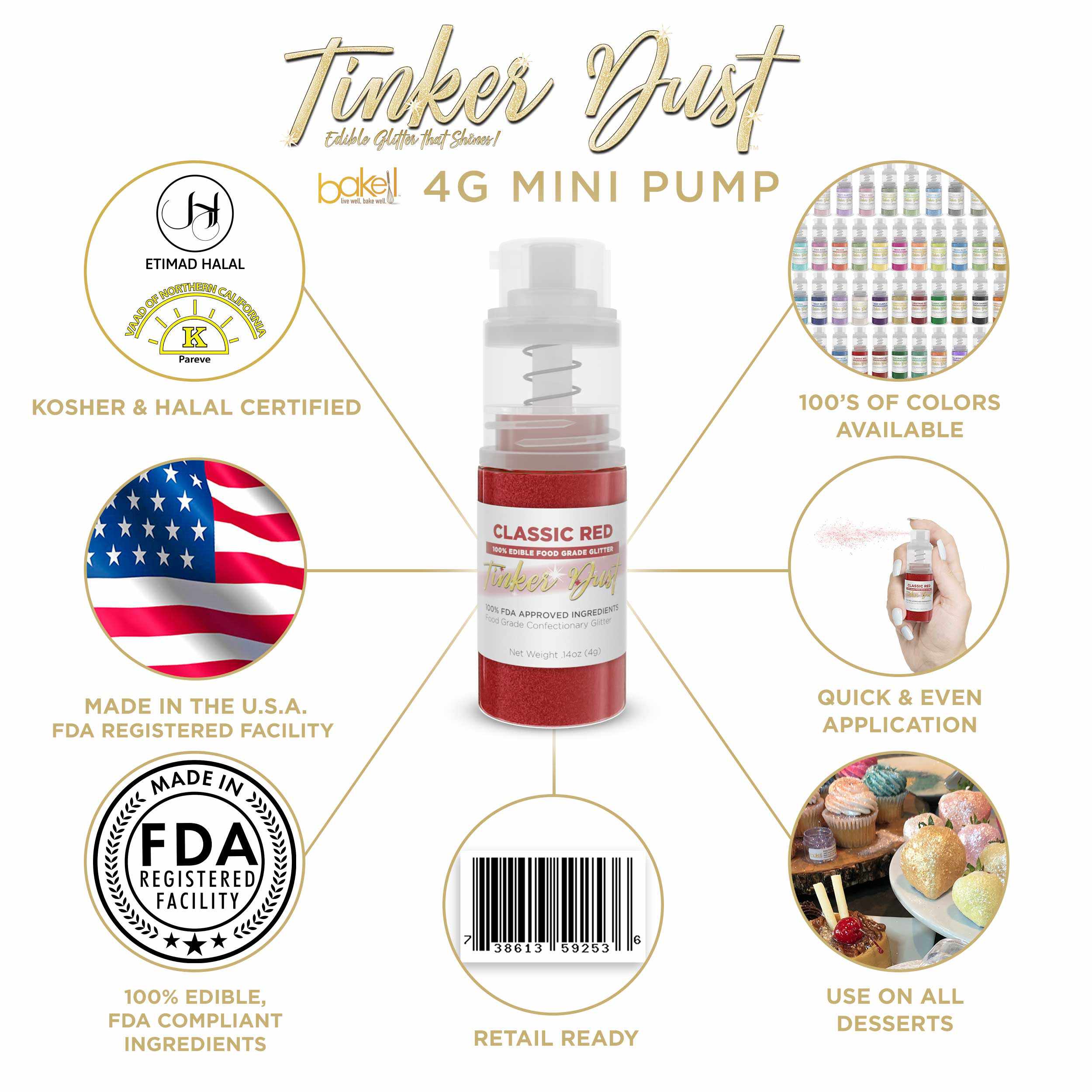 Classic Red Edible Glitter Spray 4g Pump | Tinker Dust® | Bakell