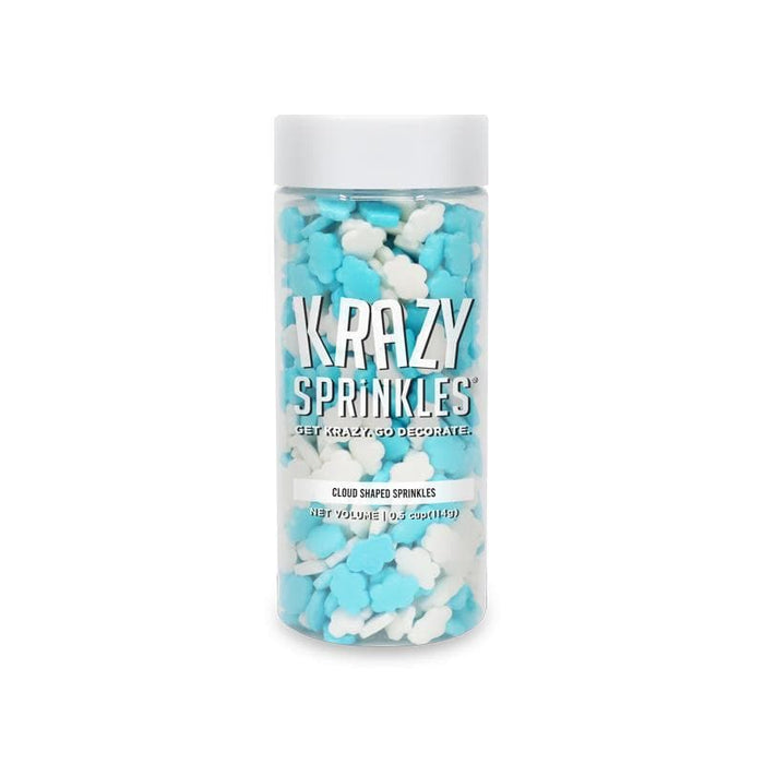 Krazy Sprinkles cloud-shaped sprinkles in blue and white, 0.5 cup container.