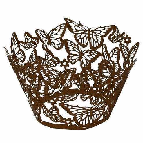 Coffee Brown Butterfly Lace Cupcake Wrappers & Liners  | Bakell® Baking Products
