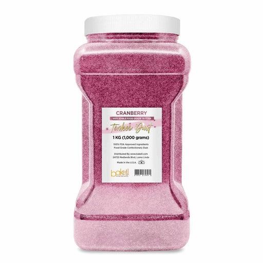 Large 1kg container of Cranberry Tinker Dust edible glitter, a vibrant pink confectionery dust.