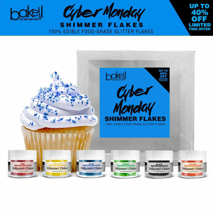 Cyber Monday  Edible Flakes Set A | 6 PC Shimmer Toppers | Bakell