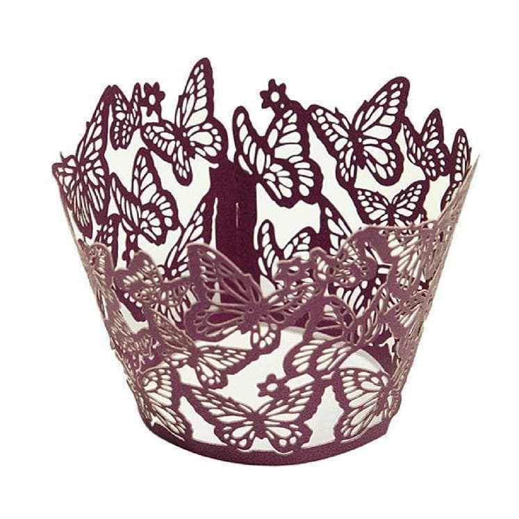 Bulk Purple Butterfly Lace Cupcake Wrappers & Liners