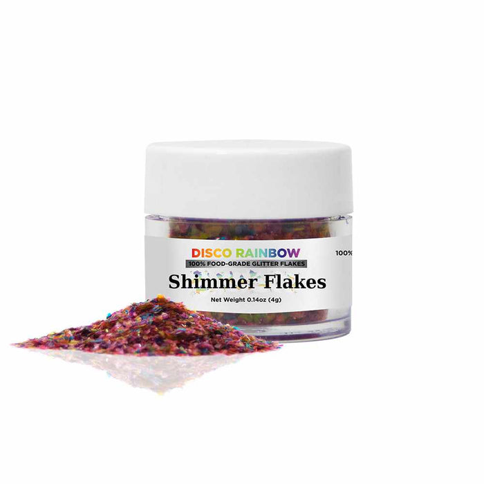 Front view of Disco Rainbow Edible Shimmer Flakes. | bakell.com
