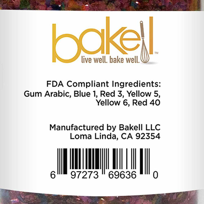 Back Label of Disco Rainbow Edible Shimmer Flakes | bakell.com