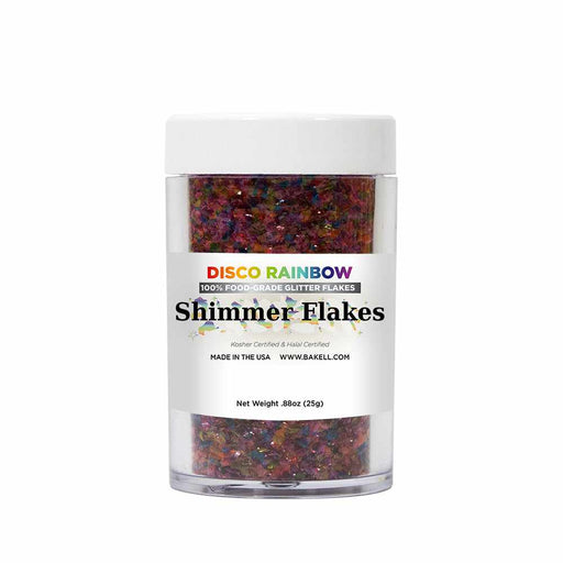 Front View of 25 grams of Disco Rainbow Edible Shimmer Flakes | bakell.com