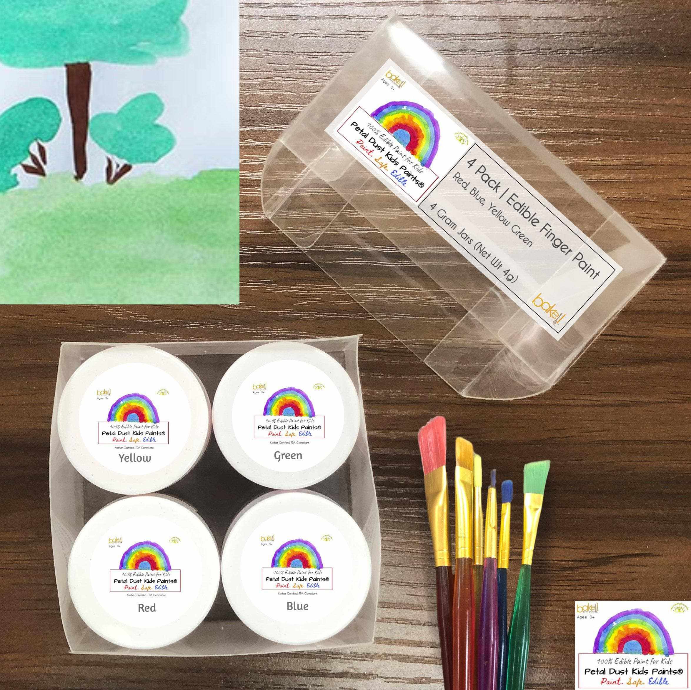Full Set 4 Edible Paints & 6 Brush Kit For Kids | Bakell