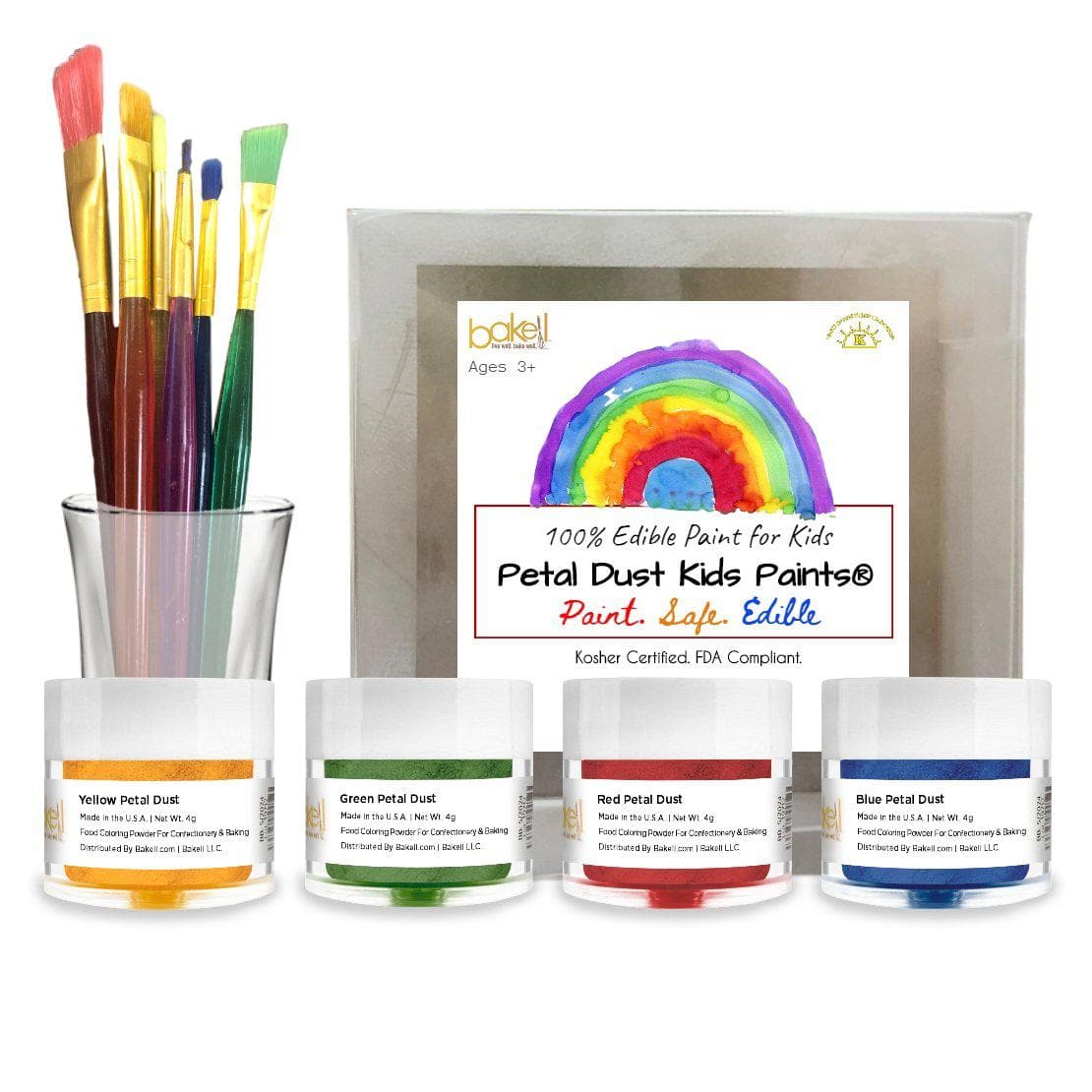 Full Set 4 Edible Paints & 6 Brush Kit For Kids