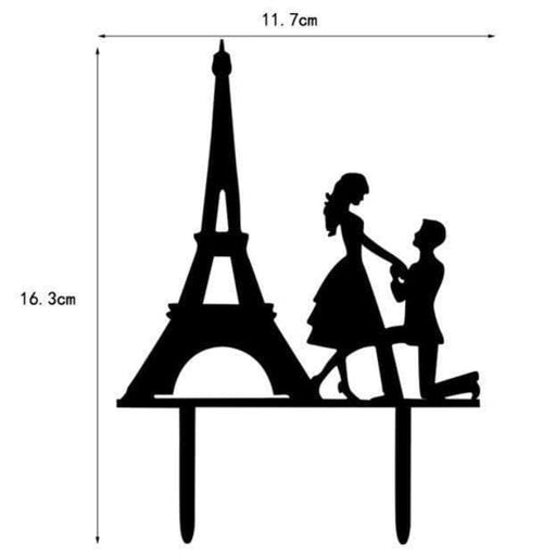 Eiffel Tower Paris France Proposal Black Silhouette Acrylic Wedding Cake Topper | Bakell