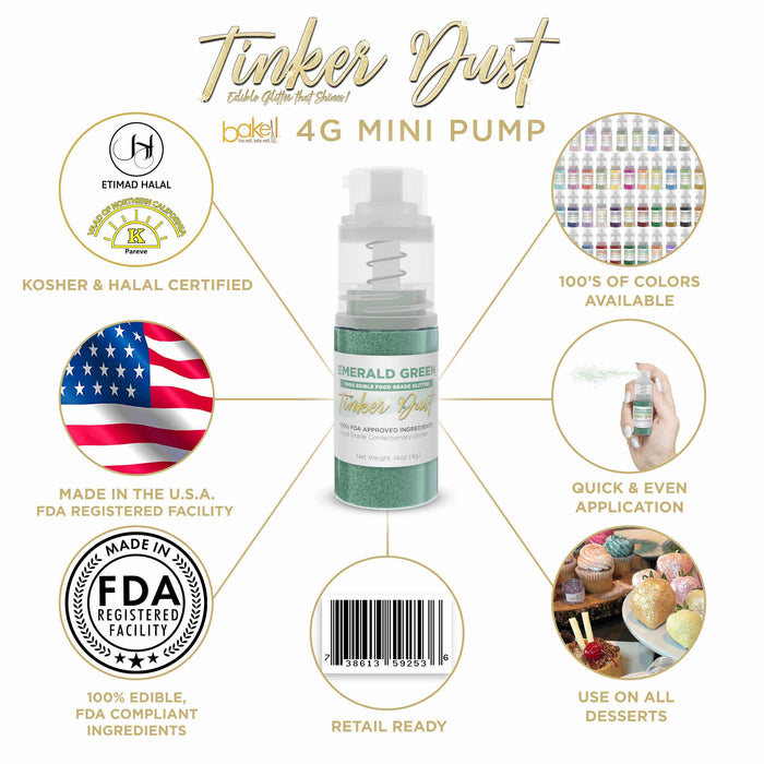 Emerald Green Edible Glitter Spray 4g Pump | Tinker Dust® | Bakell