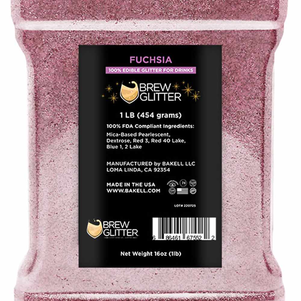 Close Up View of a 1 Pound Container of Fuchsia Edible Glitter for Drinks | bakell.com