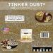 Gold Tinker Dust edible glitter jar with sprinkles, cupcake, and product features.
