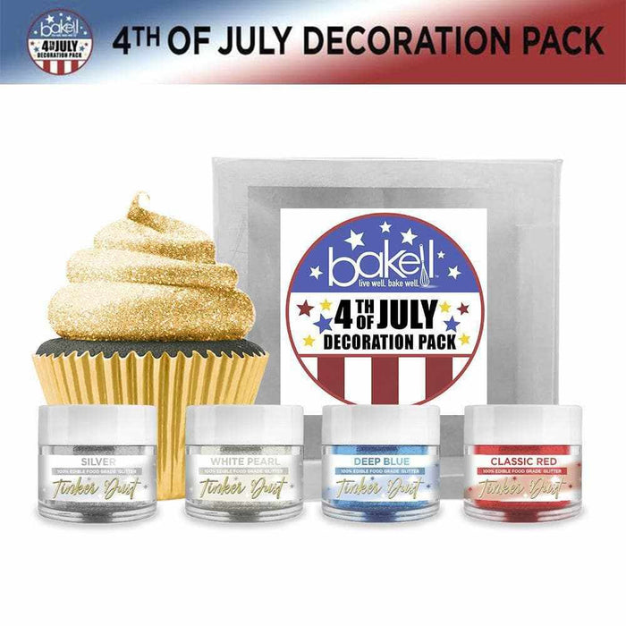 Gift Set - Fourth of July Edible Glitter 4 PC Combo Pack (Red, White, Blue, Silver) | Tinker Dust | Bakell