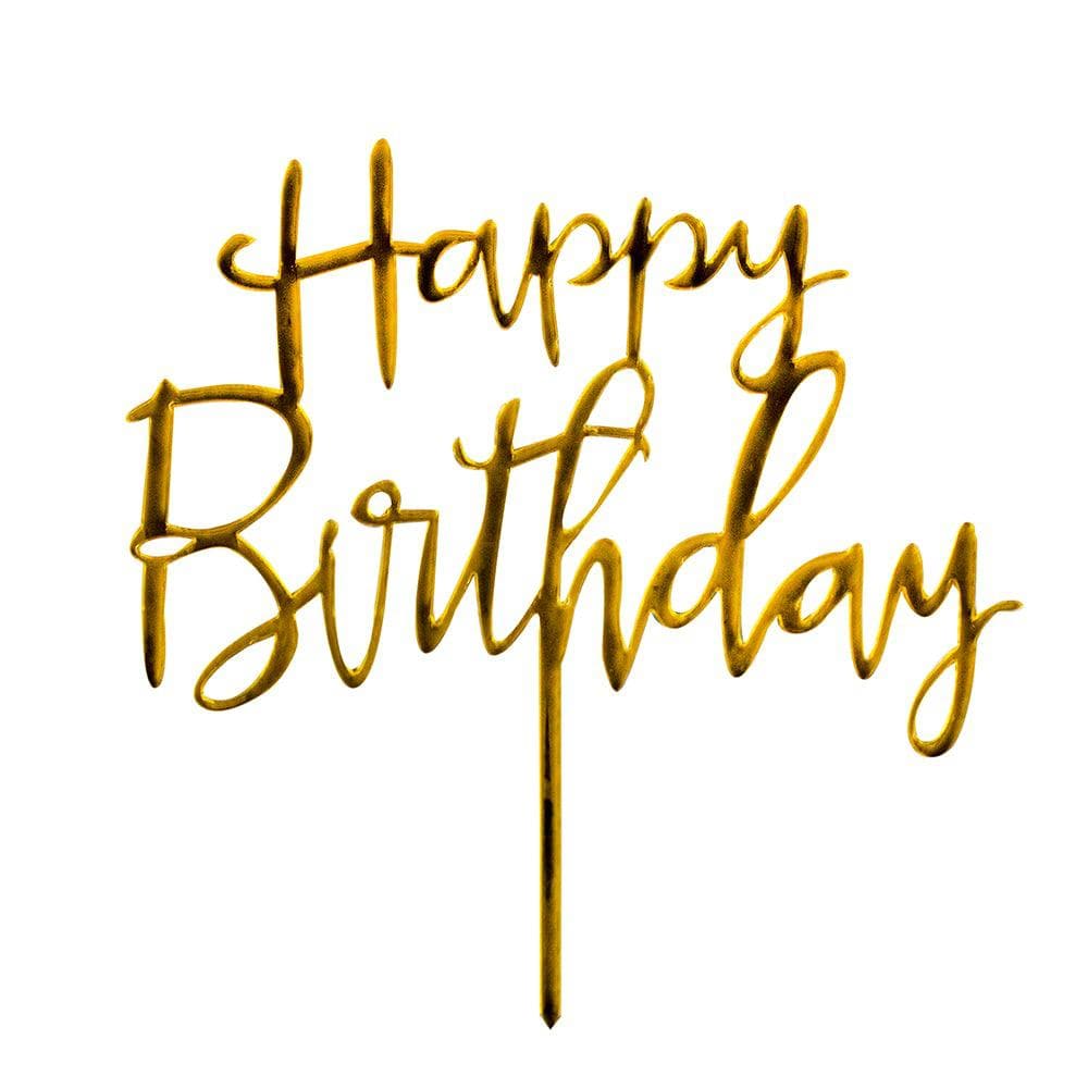 Gold Cursive Happy Birthday - Birthday Cake Topper