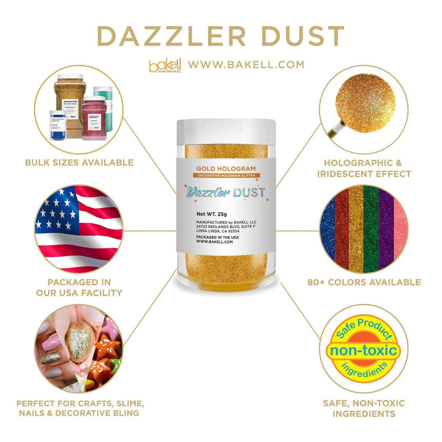 Bulk Size 25g Gold Hologram Dazzler Dust | Bakell